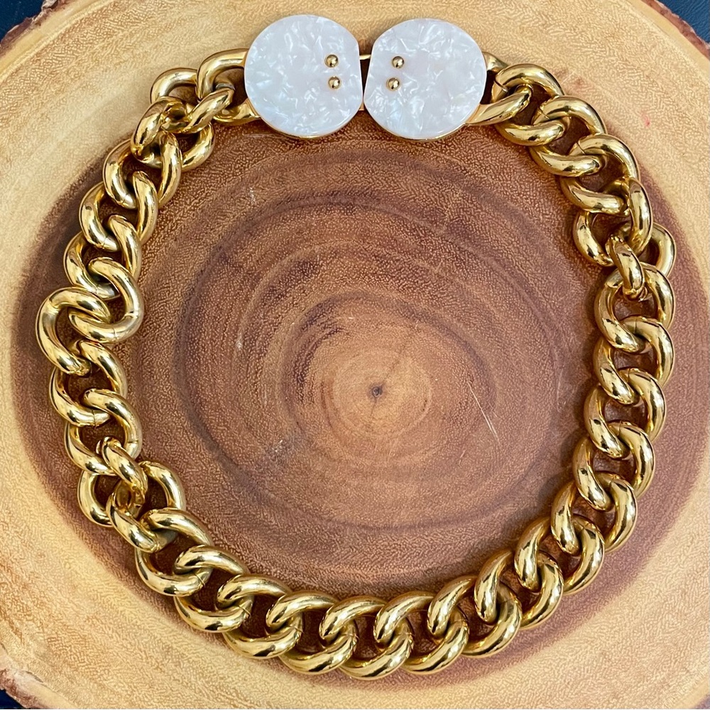 Lele Sadoughi 14K Gold Plated Curb Chain Necklace Collar Choker Cuban Chain EUC - Picture 11 of 16